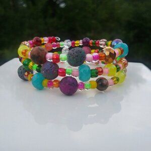 Opal Crystals Jasper Lava Stone Glass Beads Beaded Bracelet Handmade